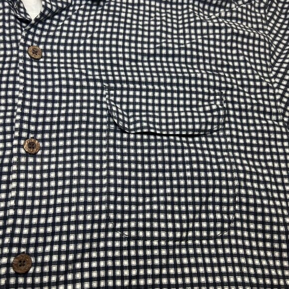 Tommy Bahama Mens Silk Shirt M Black White Geometric Check Short Sleeve Camp - Picture 10 of 13